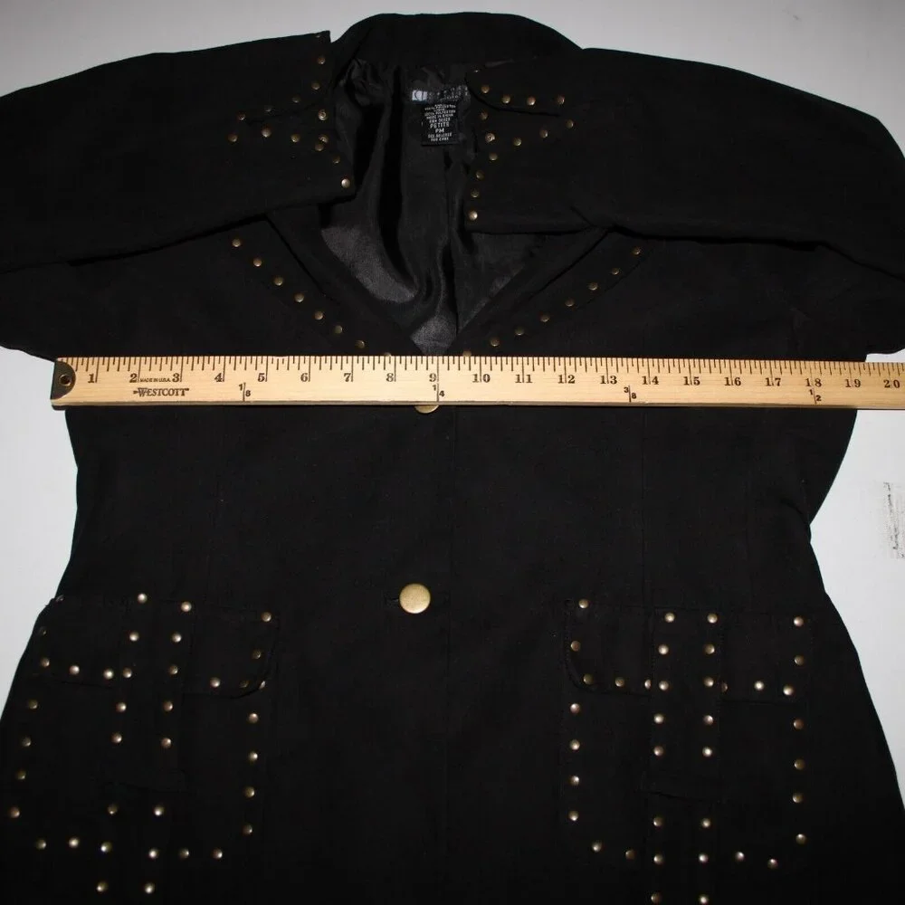 Carole Little Petites Sz M Black Bronze Studded Pockets Lined Polyester Jacket - Picture 10 of 16